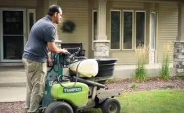 Applying fertilizer and weed control on a lawn